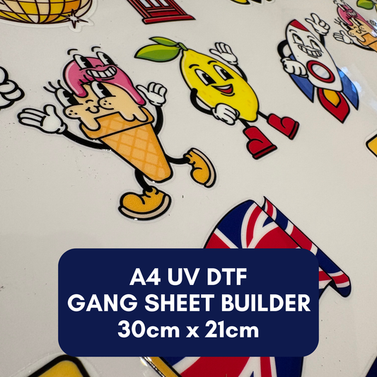 UV DTF Transfer Sheet - 30cm x 21cm (A4) - Gangsheet Builder